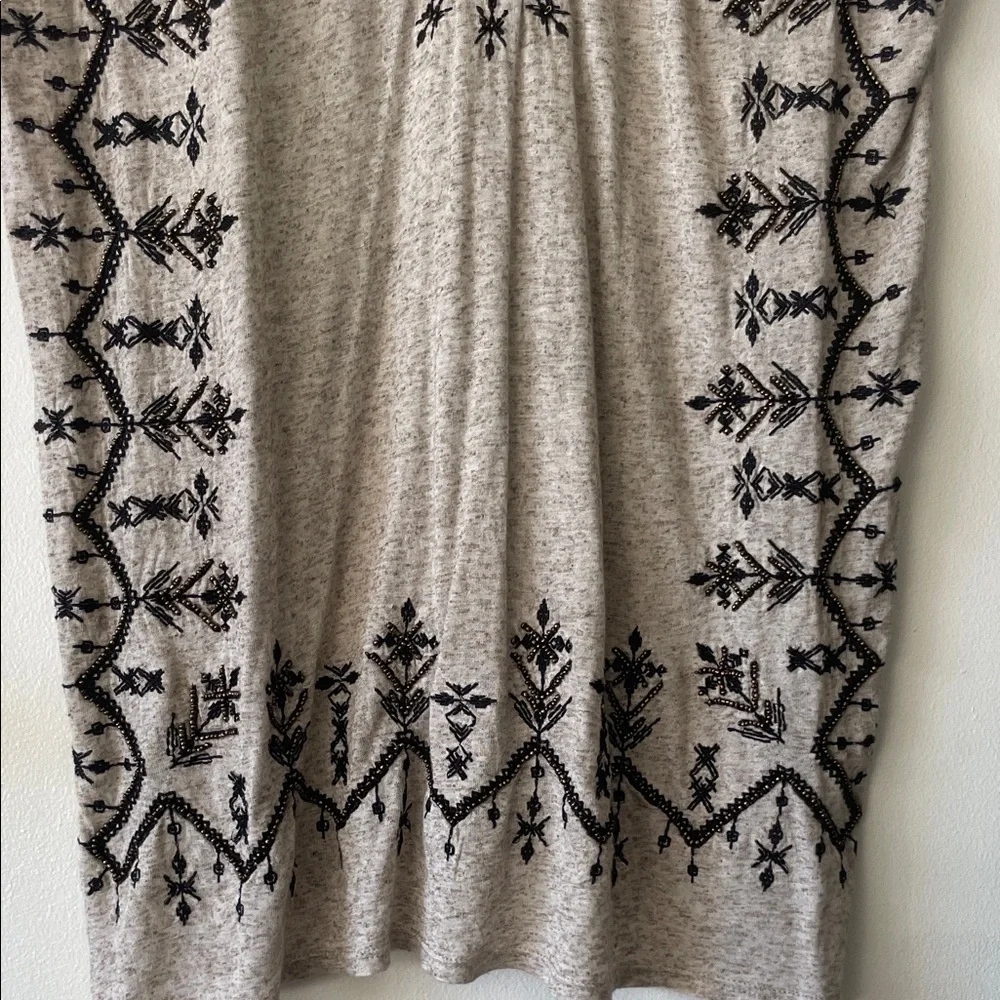 Lucky Brand|Boho Chic Embroidered tunic top w/ beading|oatmeal/black| Large| EUC - Picture 8 of 14